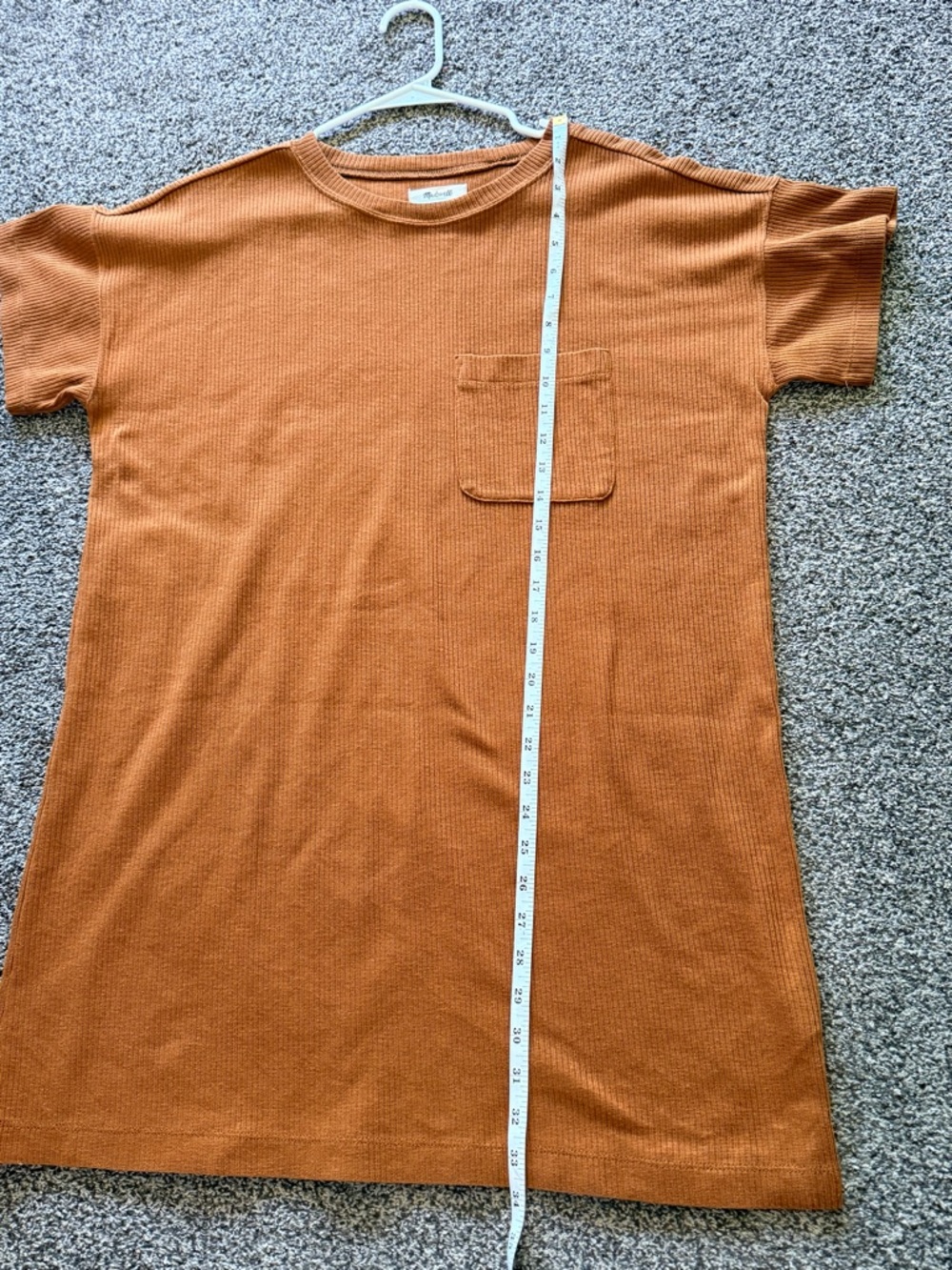 Madewell Ribbed Pocket Tee Dress Medium Rust Brown Short Sleeve Shift Dress - Picture 8 of 8